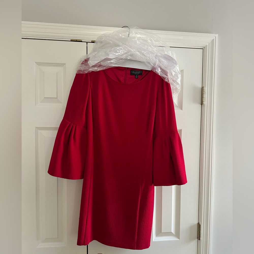 Laundry By Shelli - Segal Red Sheath Dress with Bell Sleeves - Size 12